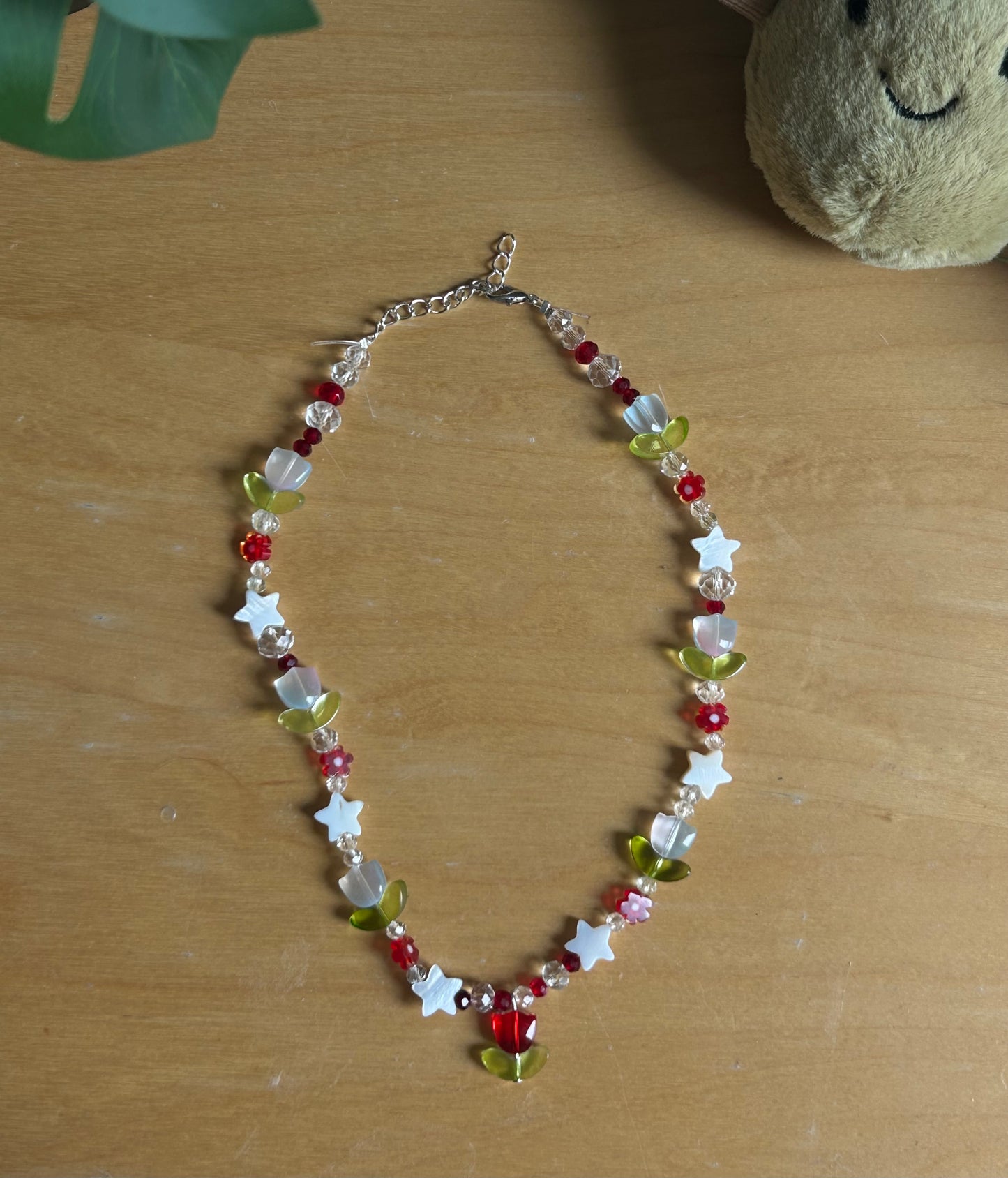 Red Chunky Floral & Stars Necklace