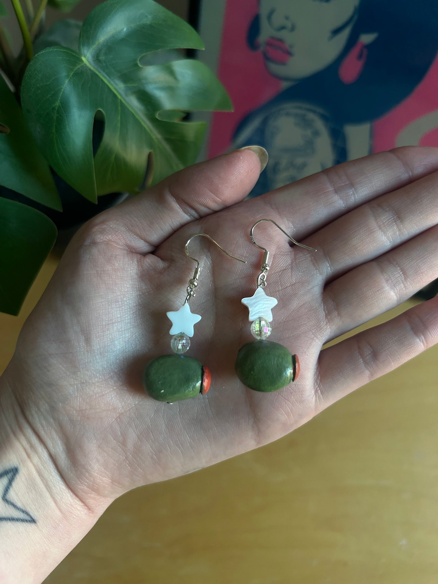 Chunky Olive Ceramic Earrings