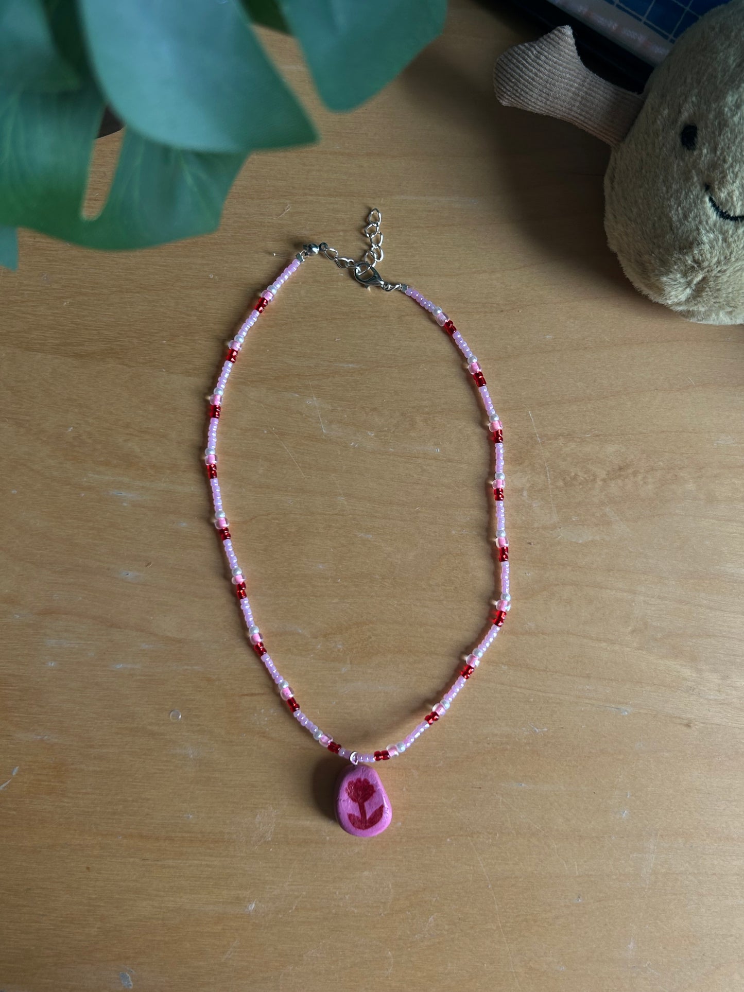 Pink Chunky Flower Charm Necklace
