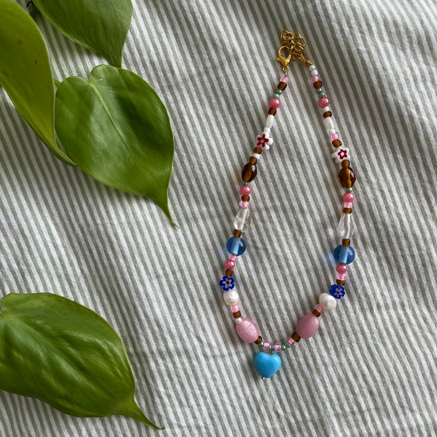 Blue Heart Chunky Beaded Necklace