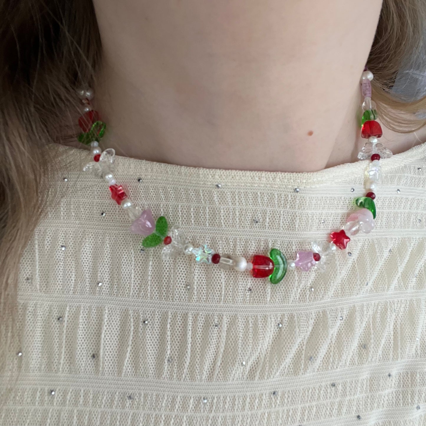 Pink & Red Chunky Flower Necklace
