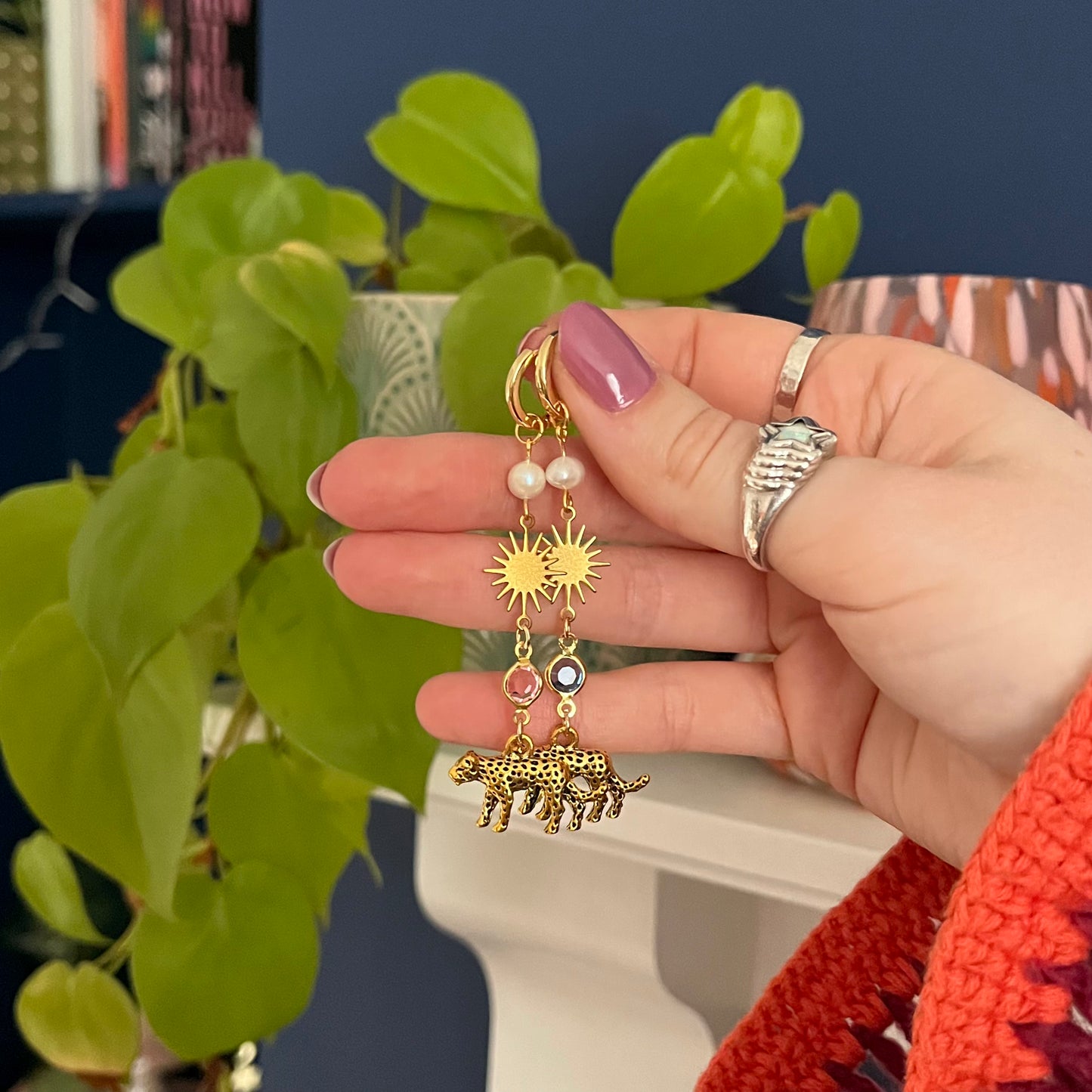 Gold Leopard Dangle Earrings