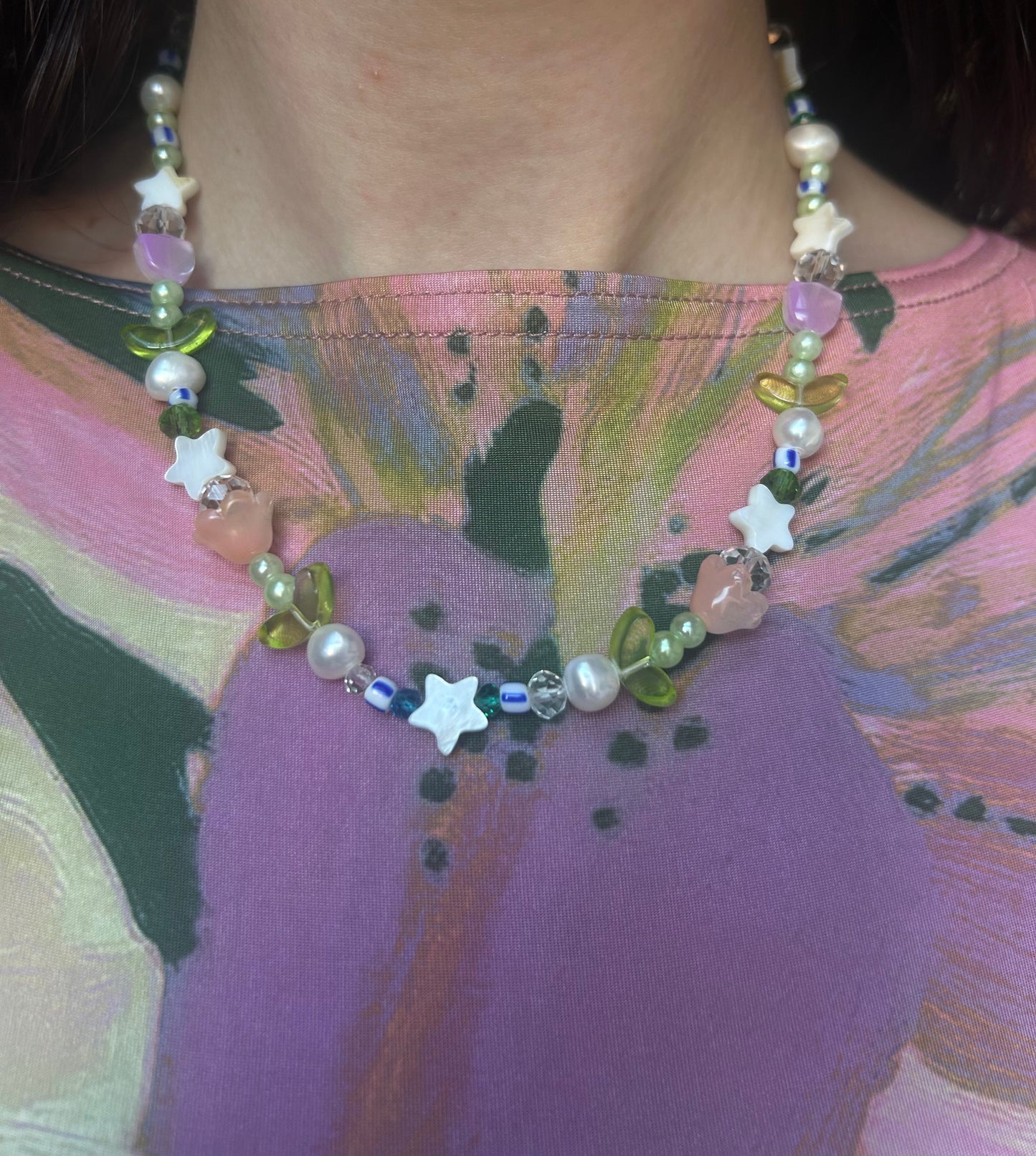 Peach & Purple Chunky Flower Star Necklace