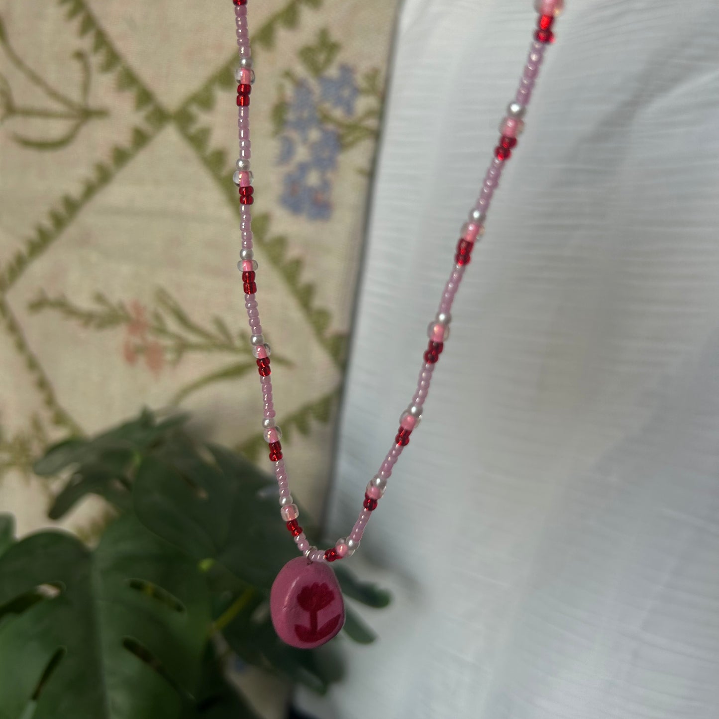 Pink Chunky Flower Charm Necklace