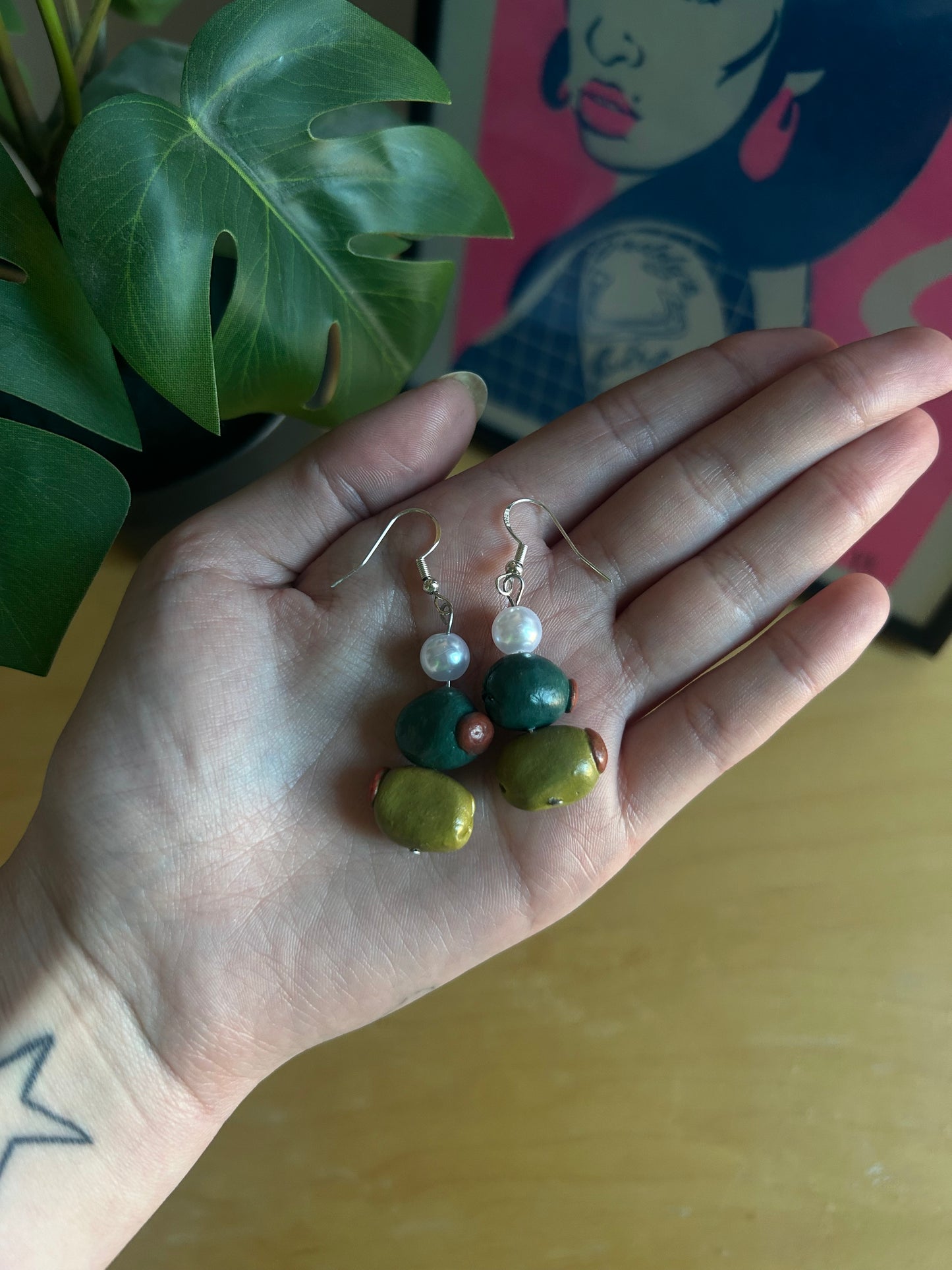Chunky Olive Ceramic Earrings