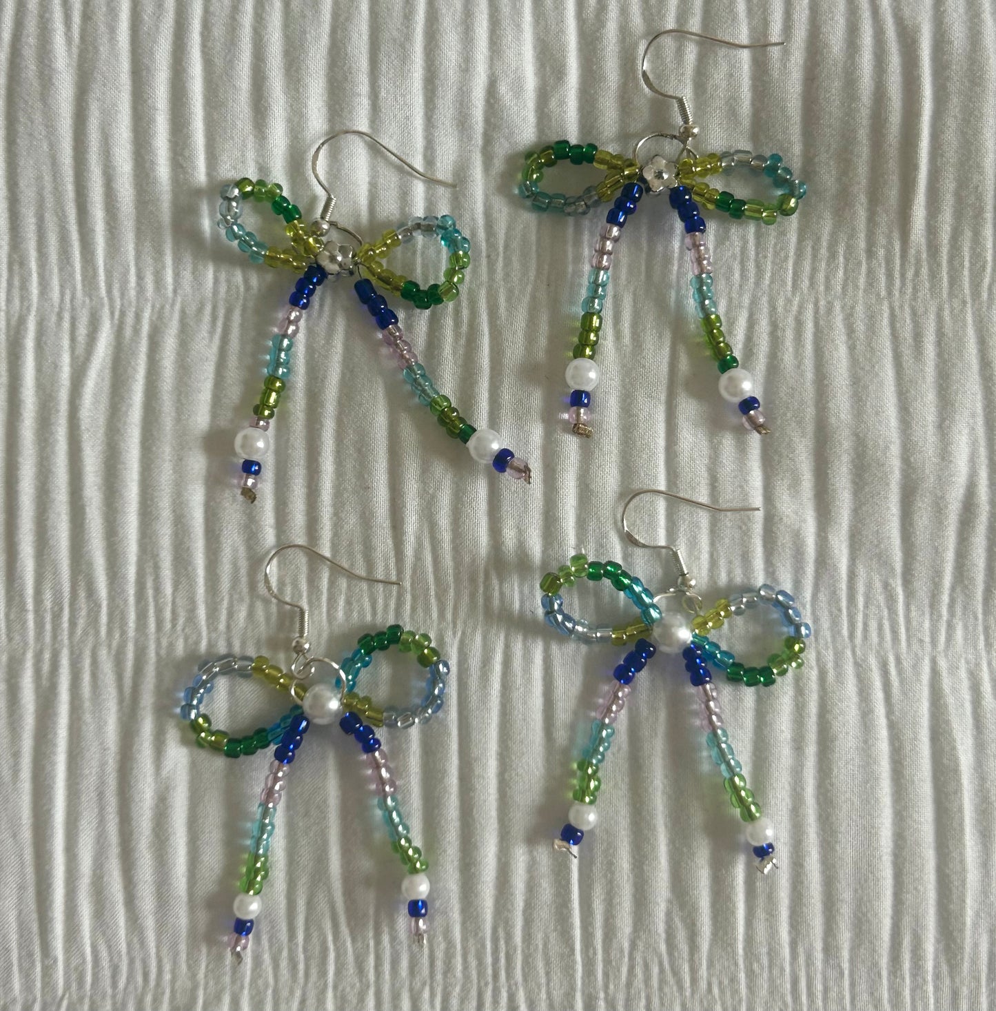 Green & Blue Beaded Bow Earrings
