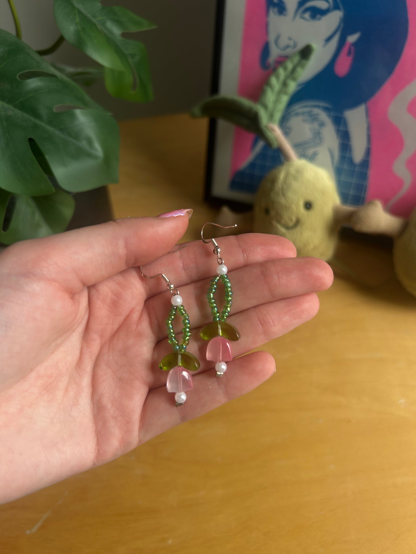 Pink Tulip Loop Earrings