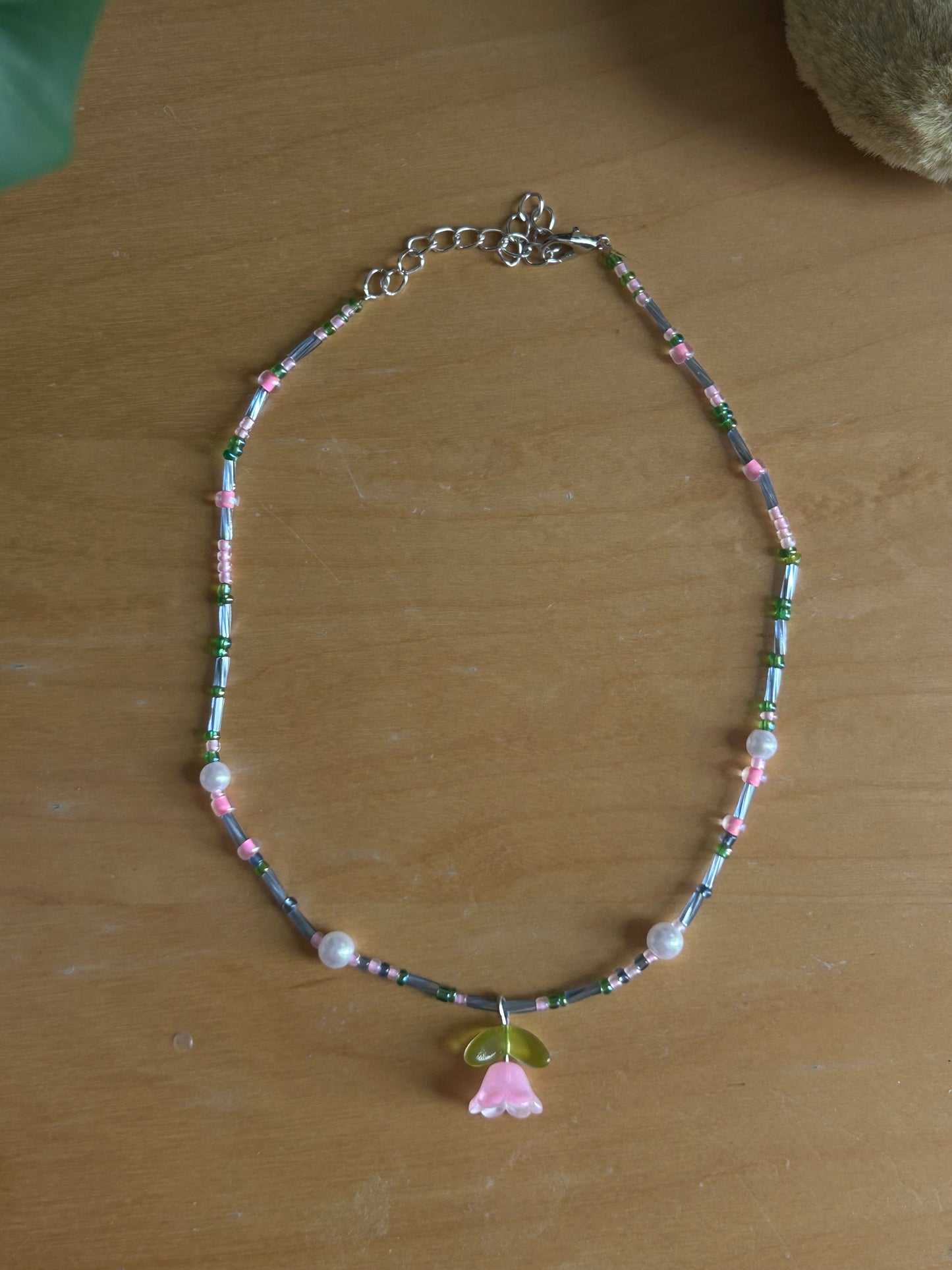 Blue & Pink Flower Beaded Necklace