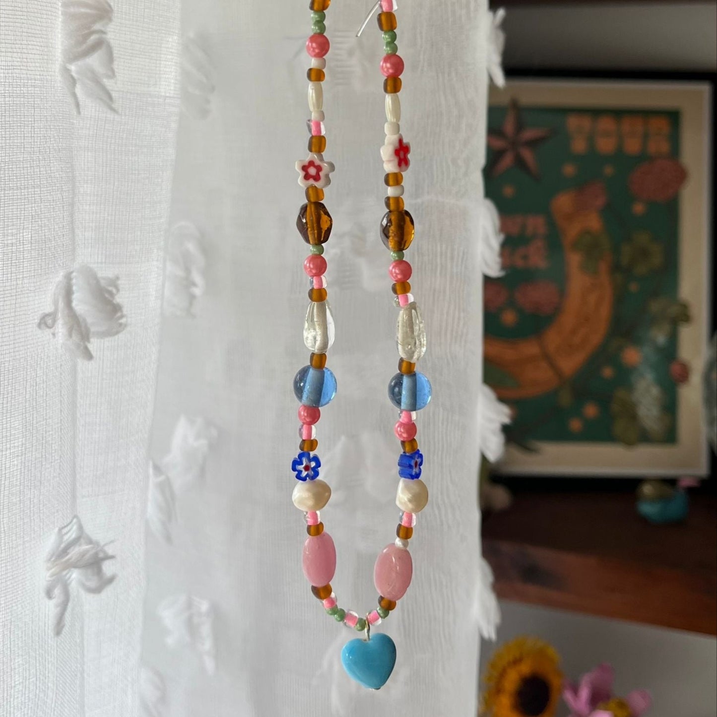 Blue Heart Chunky Beaded Necklace