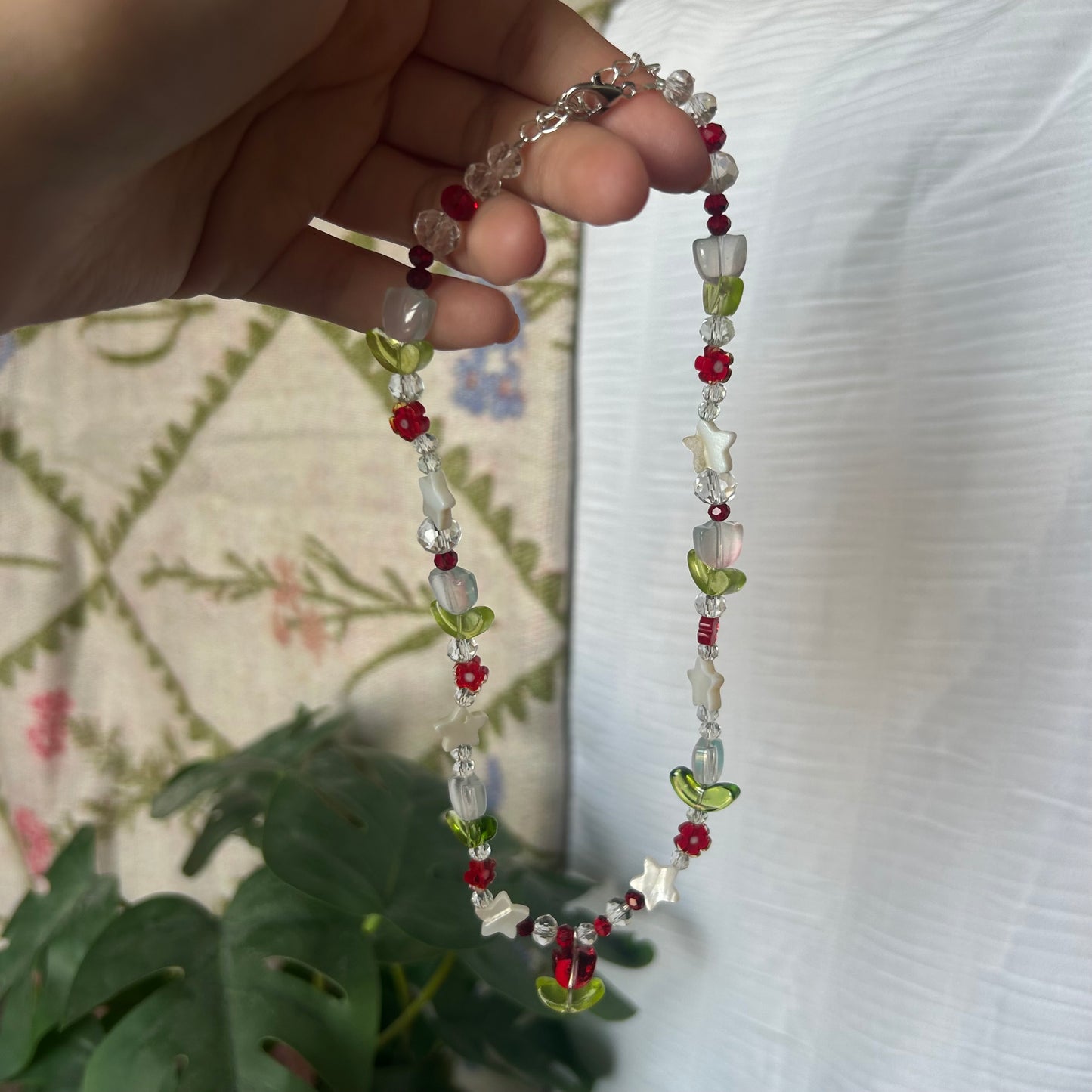 Red Chunky Floral & Stars Necklace