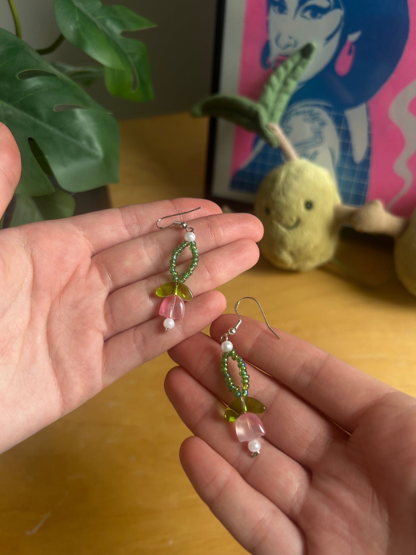 Pink Tulip Loop Earrings