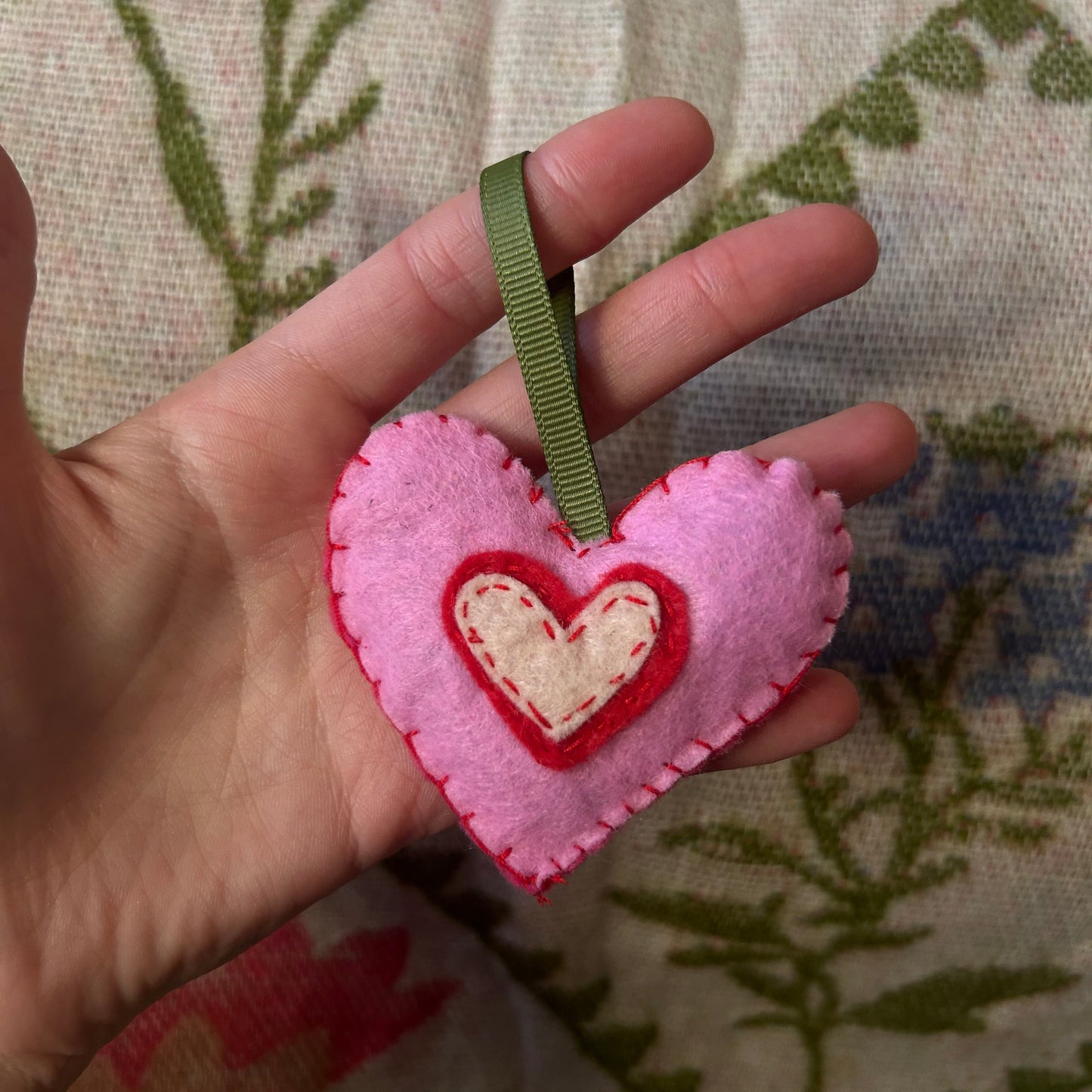 Pink Heart Felted Hanging