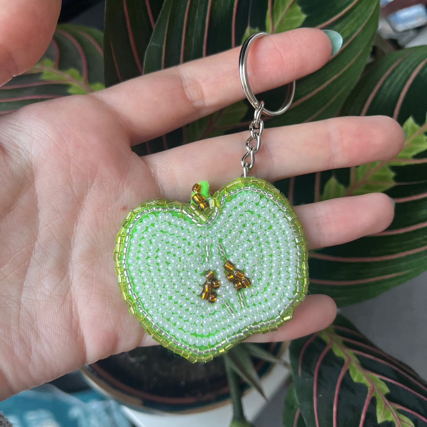 Beaded Green Apple Keyring