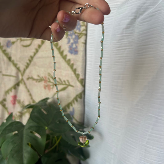 Pink & Blue Tulip Beaded Necklace