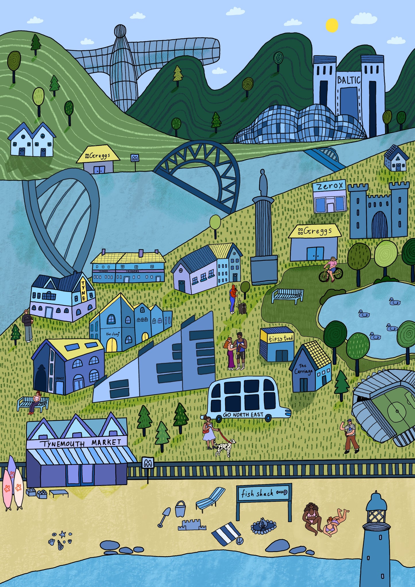 Toon Army - Newcastle Landmarks Geordie A5 Print