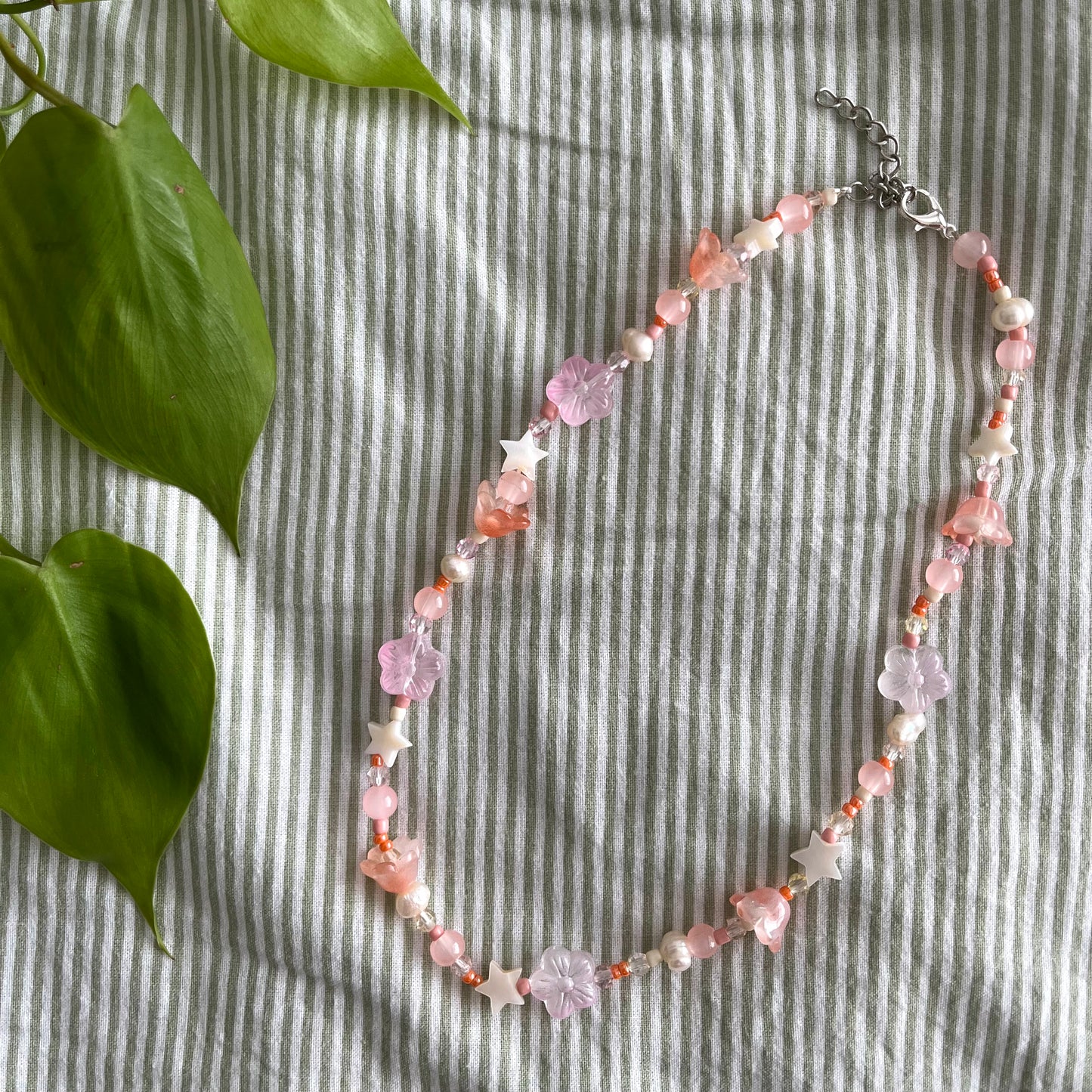 Peach & Pink Chunky Flower Necklace