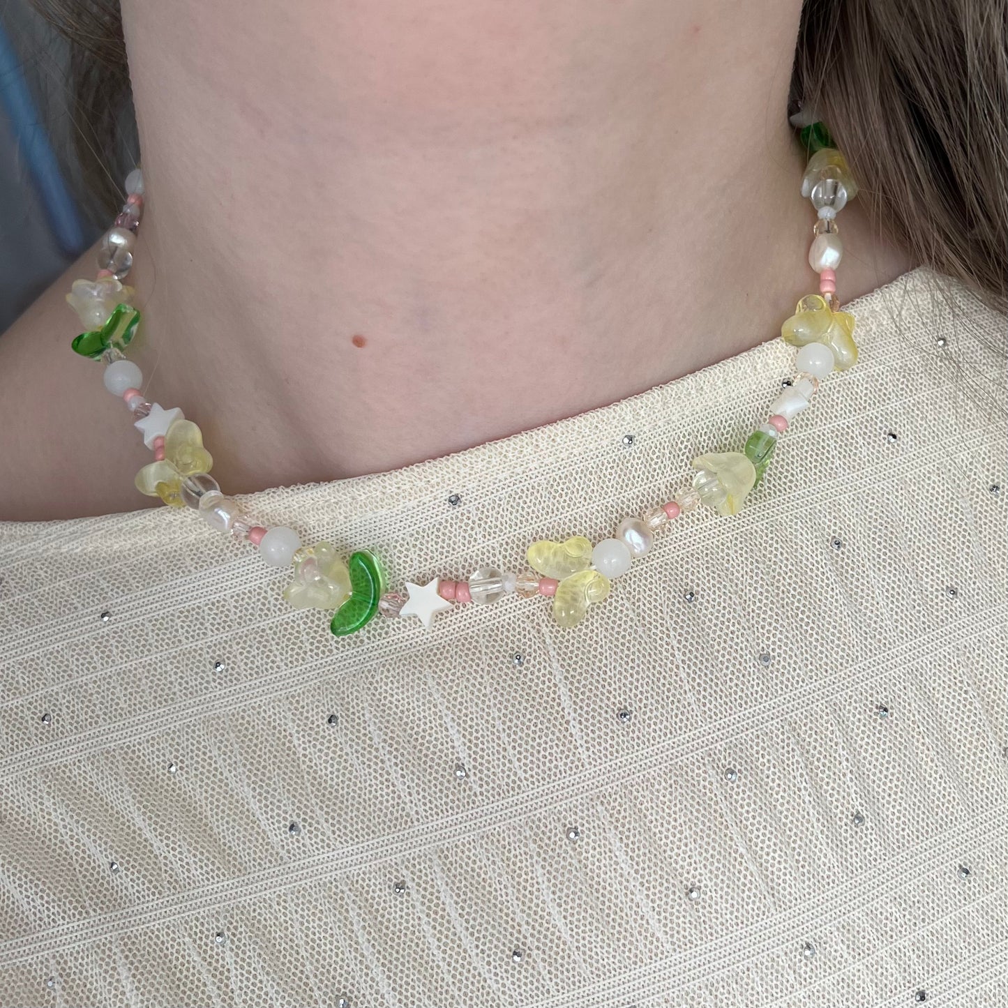 Yellow Chunky Flower and Butterfly Necklace