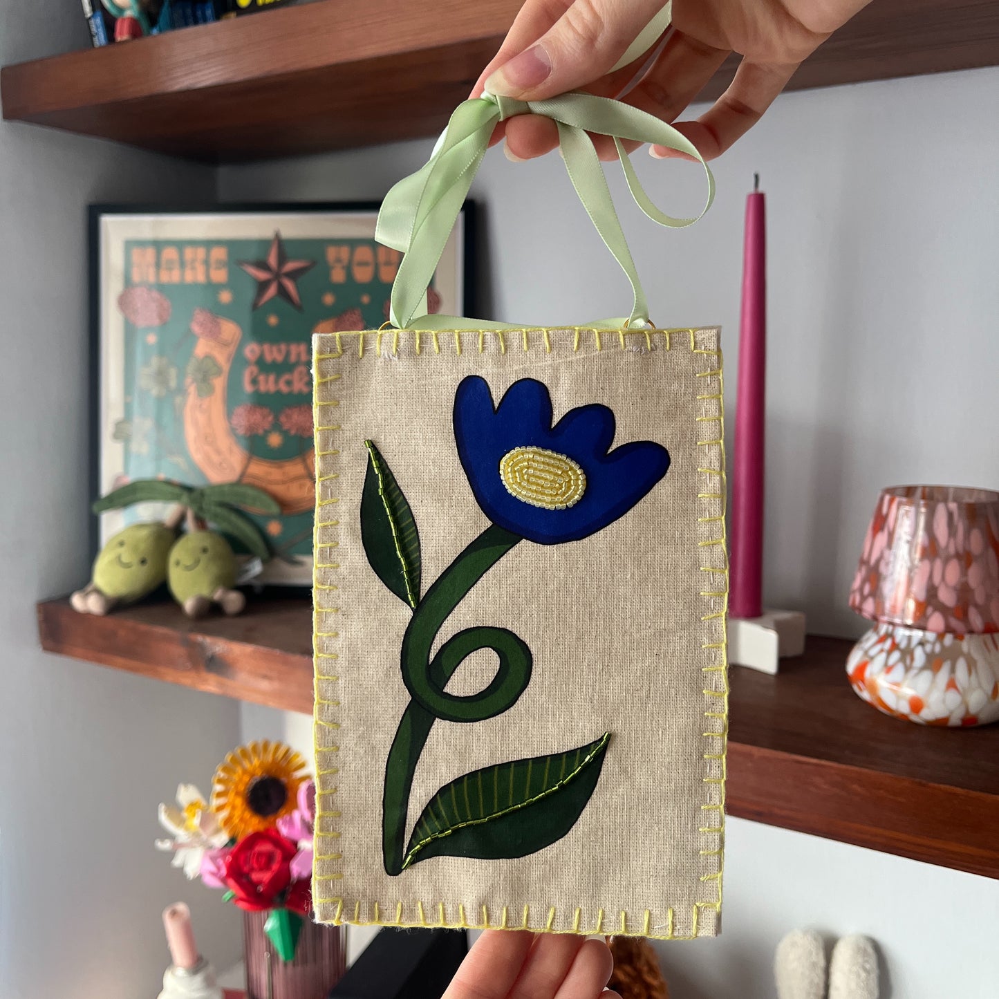 Blue Flower Beaded Hanging
