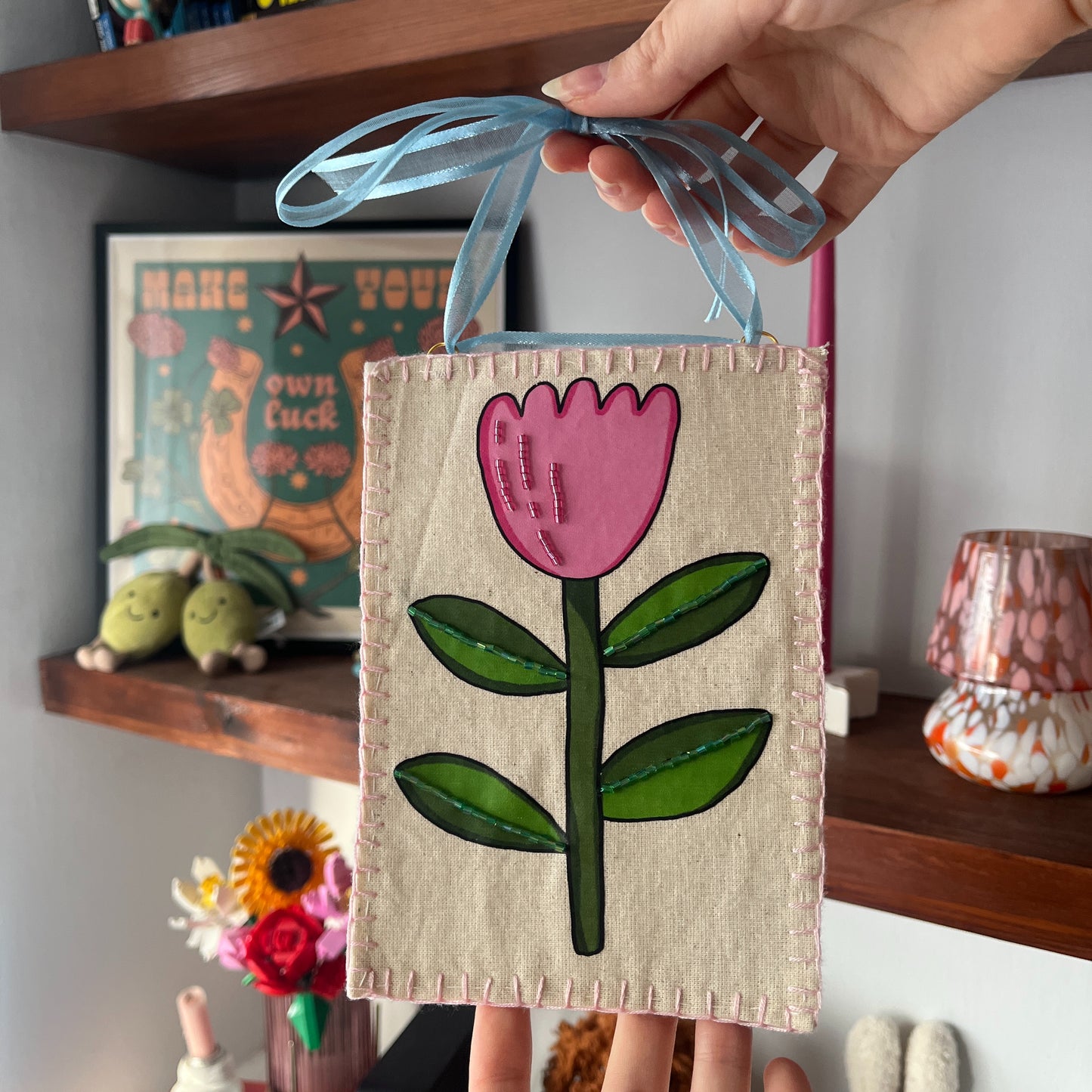 Pink Flower Beaded Hanging