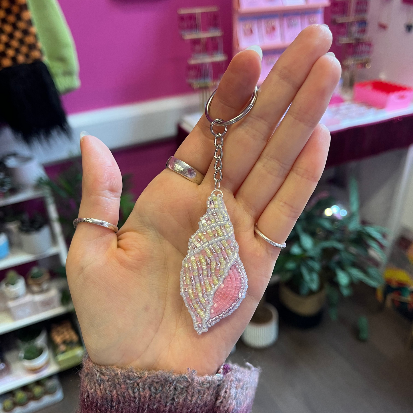 Pastel Shell Beaded Keyring