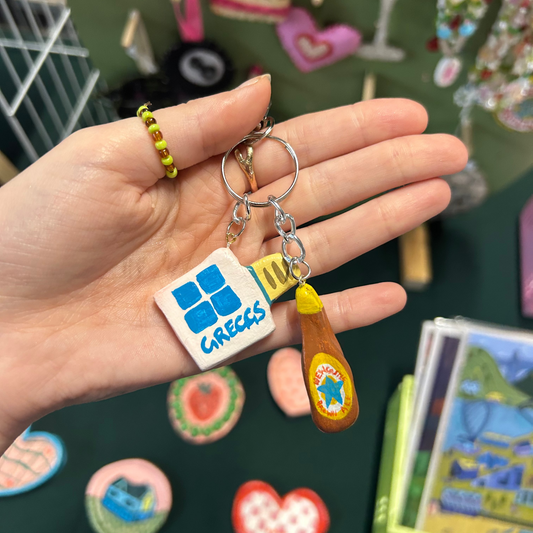 Greggs Sausage Roll & Newcastle Brown Ale Clay Bag Charm