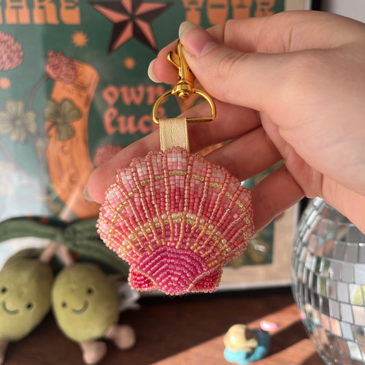 Pink Shell Beaded Bag Charm