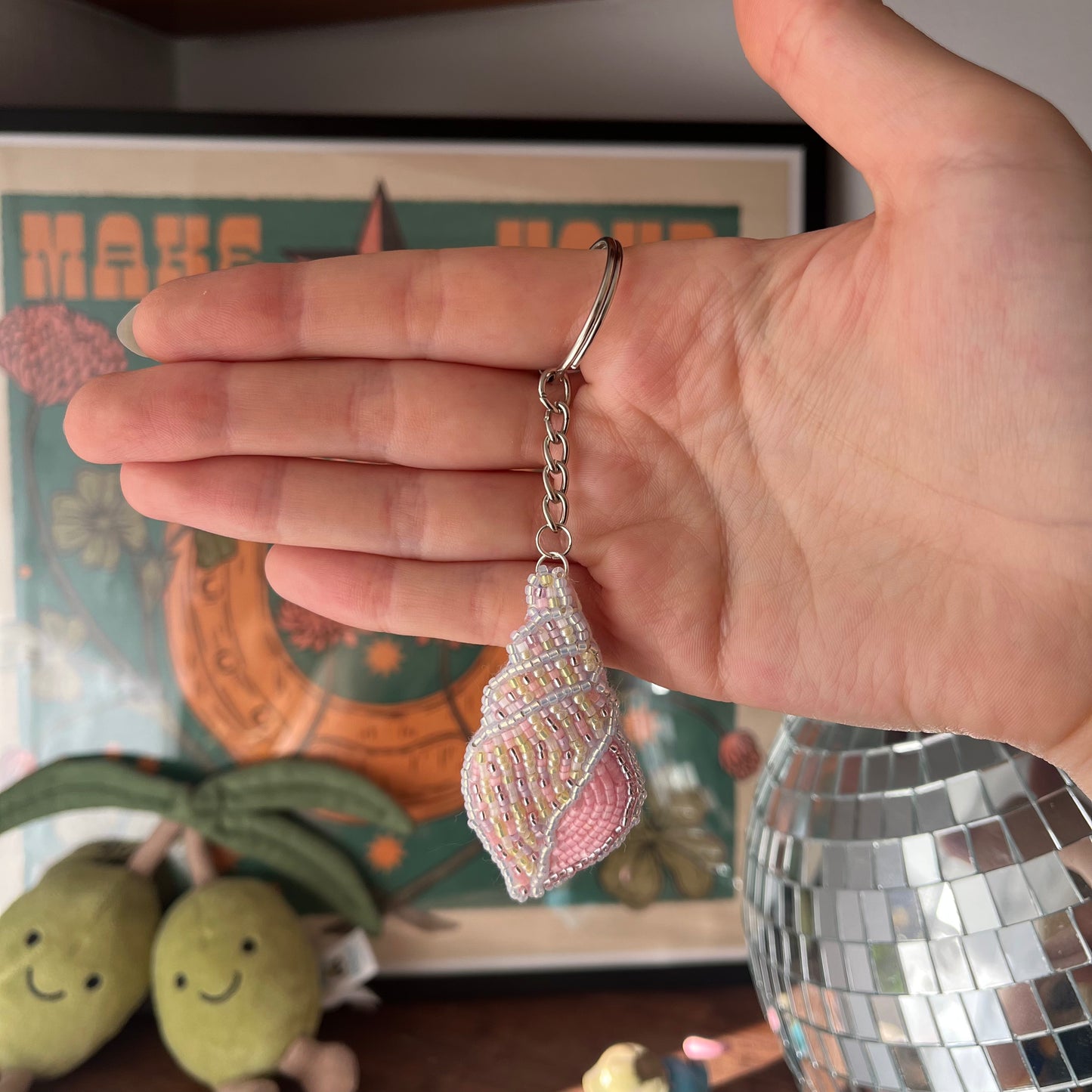 Pastel Shell Beaded Keyring