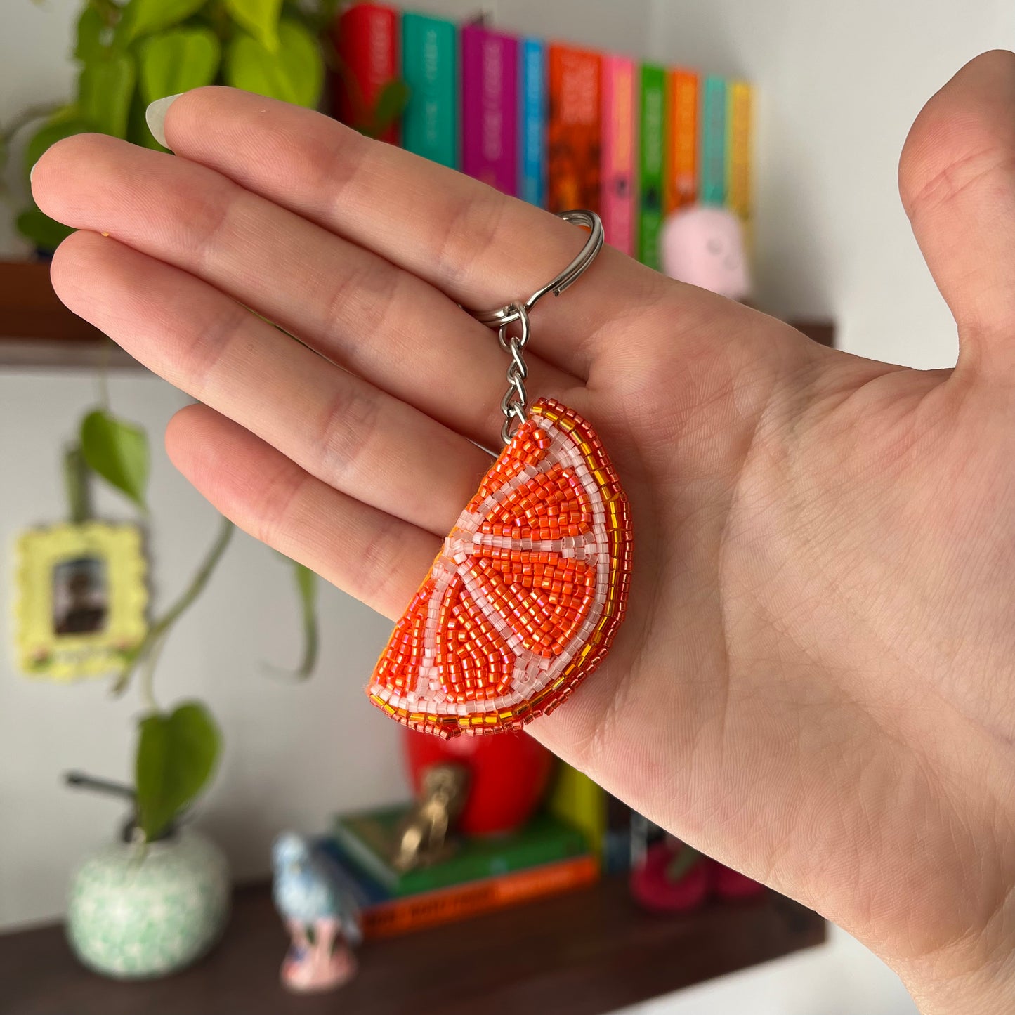 Orange Wedge Beaded Keyring