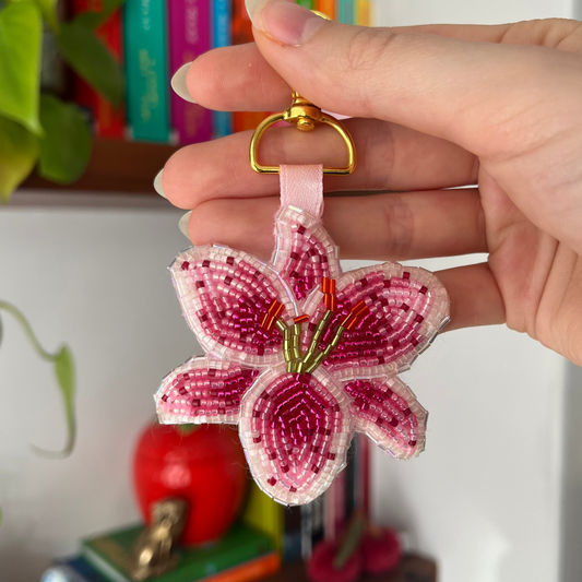Pink Lily Beaded Bag Charm