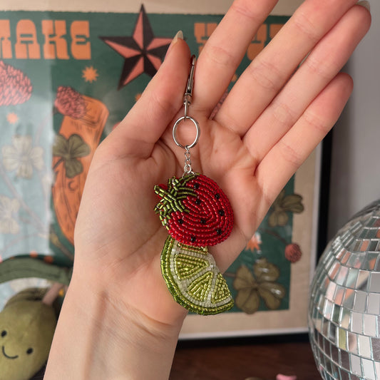 Strawberry and Lime Beaded Bag Charm