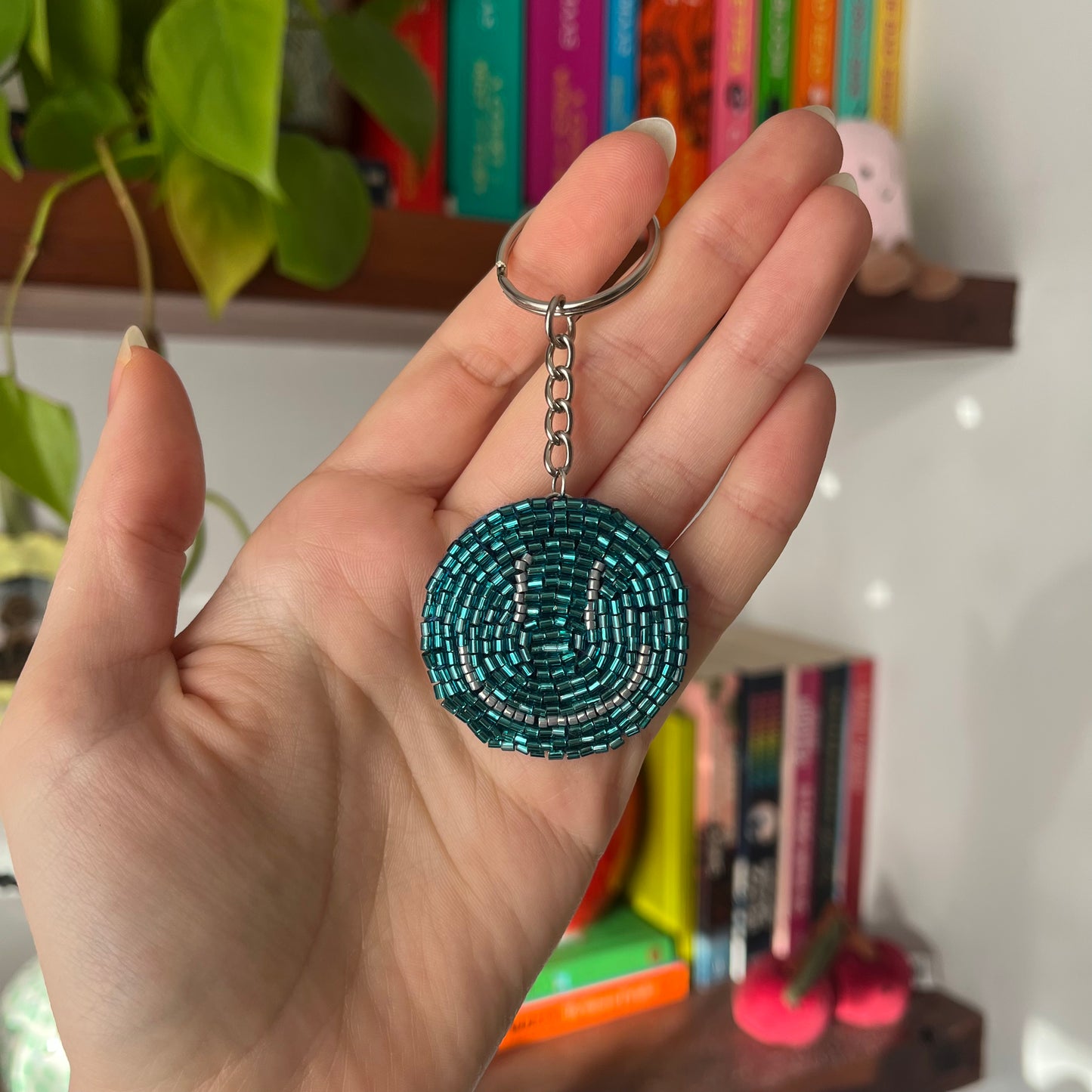 Blue Smile Beaded Keyring